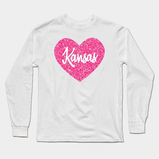 I Love Kansas USA Pink Heart Gift for Women and Girls Long Sleeve T-Shirt by JKFDesigns